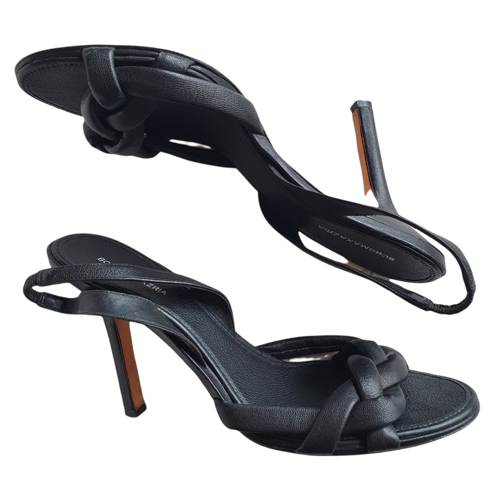 BCBGMAXAZRIA vintage black braided heeled sandals pumps strappy stiletto